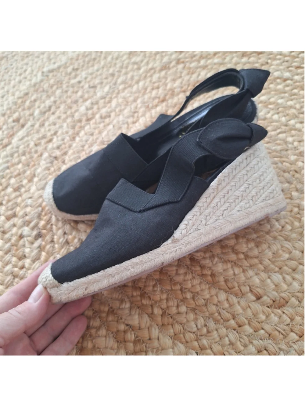 Ralph Lauren Helma Espadrille Slingback Wedge Sandals Black Women’s Size 6.5B